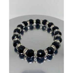 Gorgeous Stretchable Bracelet Glass Beads With Genuine Crystals Silver Base